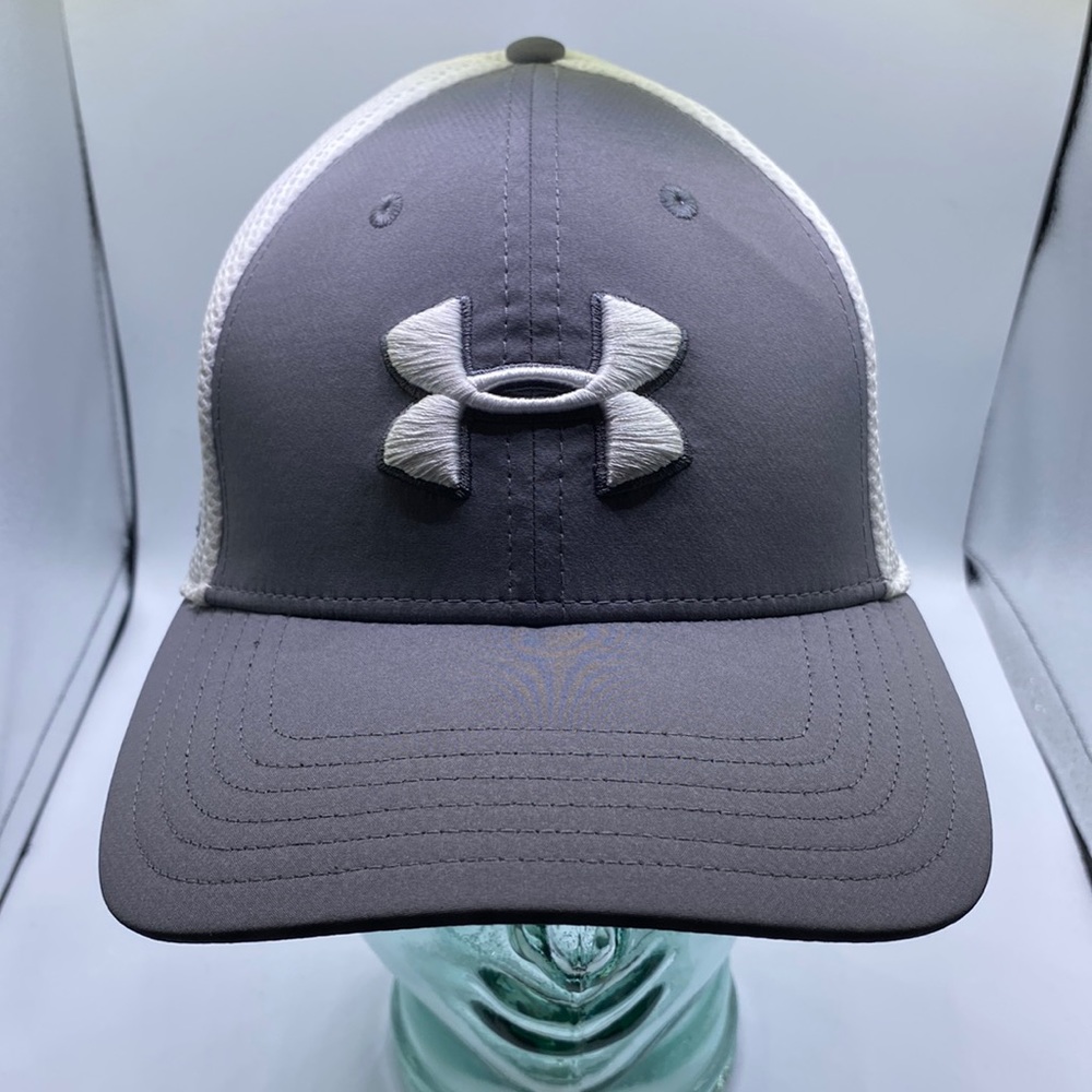 Under Armour Golf Hat Adult Fitted L/XL Flex Fit Gray White Mesh Baseball Cap
